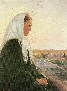 Anna Ancher ung kvinde pa kirkegarden i skagarden USA oil painting artist